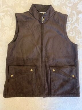 Talbots Dark Brown Suede look polyester Zip Vest